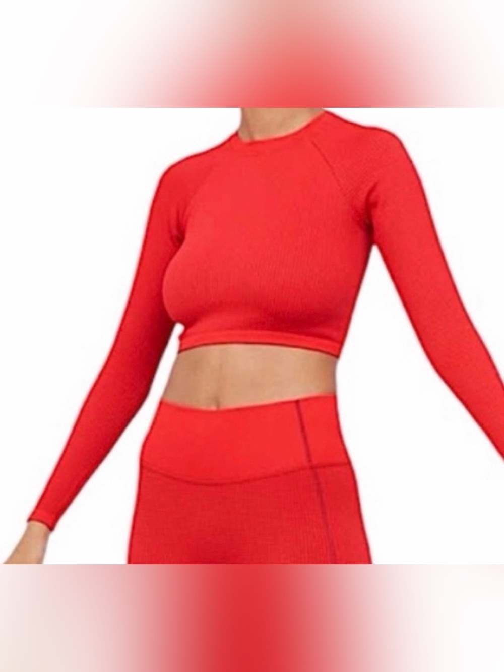 Aerie Offline Red Long Sleeve Crop Top Size S Red Tailgating Rush